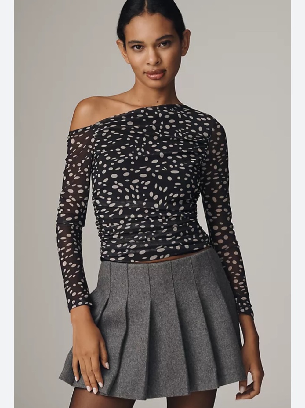 NEW Maeve Black White Asymmetric Mesh Top Size L